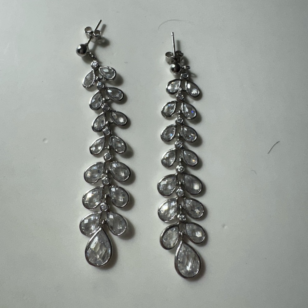 Elegant Silver Drop Earrings - CZ